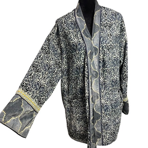 Soft Surroundings Velvet Print Open Front Whimsigoth Boho Jacket Kimono Style L - Picture 1 of 13